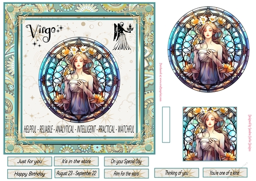 Virgo Birthday 7x7ins Decoupage Topper 3