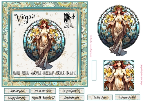 Virgo Birthday 7x7ins Decoupage Topper 5