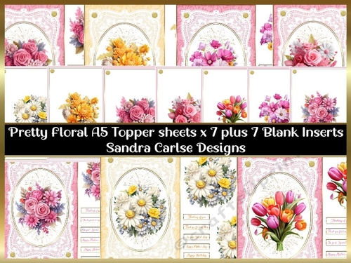 Pretty Flower 7 x A5 Toppers & 7 Matching Inserts Kit 1