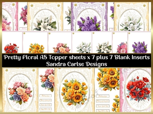 Pretty Flower 7 x A5 Toppers & 7 Matching Inserts Kit 2