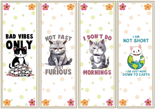 Moody cats 4 x bookmarks 1
