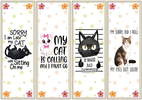 Moody cats 4 x bookmarks 3
