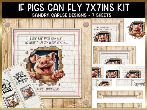 If pigs can fly 7x7ins kit with 4 x bookmarks