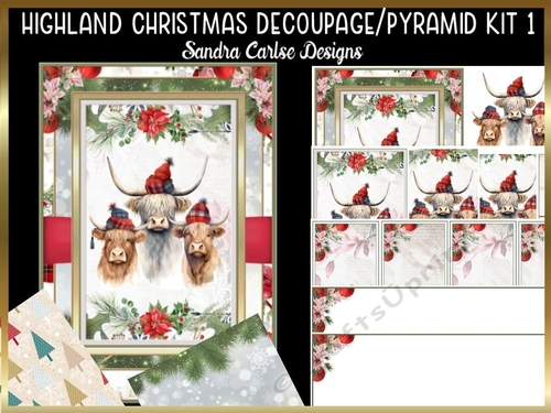 Highland Christmas A5 Decoupage/Pyramid A5 kit 1 with bookmarks