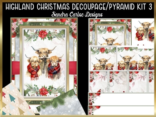 Highland Christmas A5 Decoupage/Pyramid A5 kit 3 with bookmarks