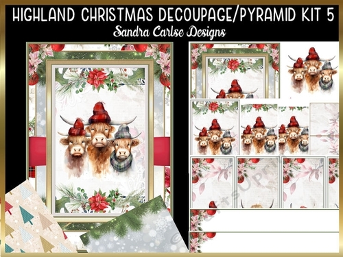 Highland Christmas A5 Decoupage/Pyramid A5 kit 5 with bookmarks