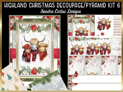 Highland Christmas A5 Decoupage/Pyramid A5 kit 6 with bookmarks