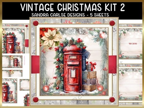 Vintage Christmas Postbox Decoupage 7x7ins kit 2