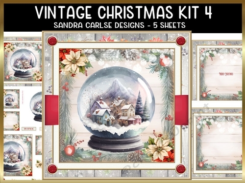 Vintage Christmas Snowglobe Decoupage 7x7ins kit 4
