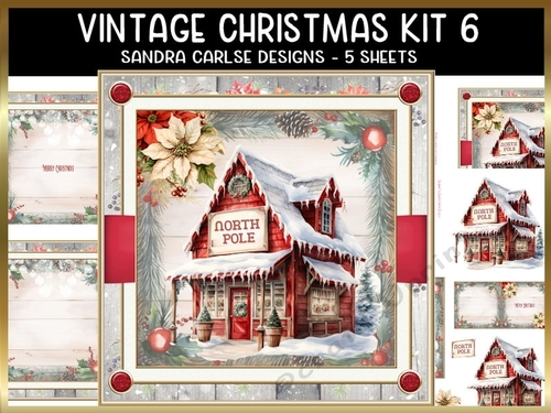 Vintage Christmas Northpole Decoupage 7x7ins kit 6