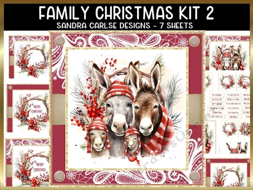Christmas Donkey 7x7ins Topper kit 2 with lace edging