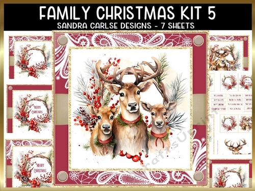 Vintage Christmas Reindeer 7x7ins Topper kit 5 with lace edging