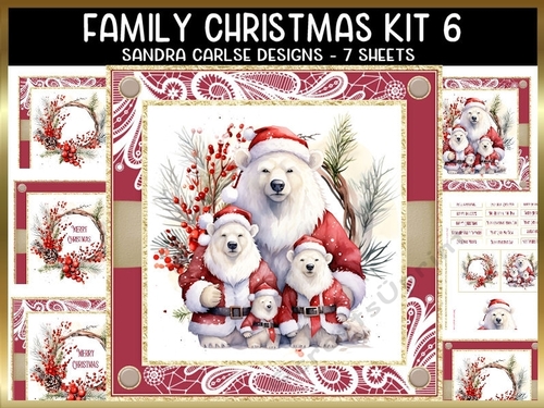 Vintage Christmas Polar Bears 7x7ins Topper kit 6 with lace edging