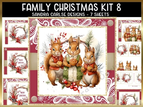 Vintage Christmas Rabbits 7x7ins Topper kit 8 with lace edging
