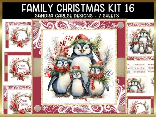 Family Animal Christmas 7x7ins Topper kit 16 with lace edging