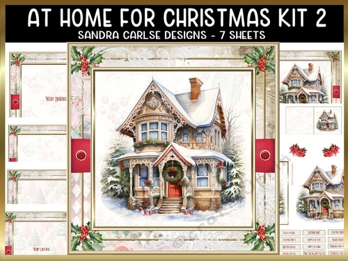 At Home for Christmas 7x7ins with lace edging kit 2