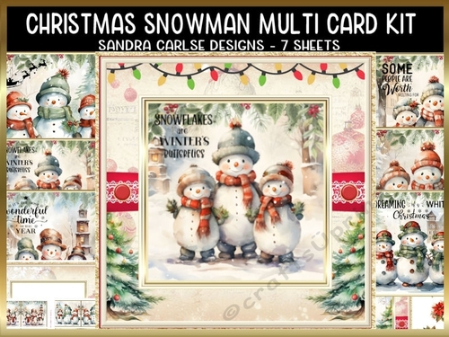 Christmas Snowman Multi 8x8ins card kit with gift tags