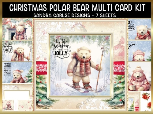 Christmas Polar Bear Multi 8x8ins card kit with gift tags