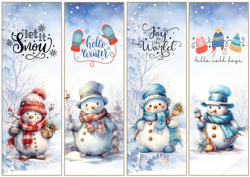 Christmas Snowmen x 4 Bookmarks sheet 1
