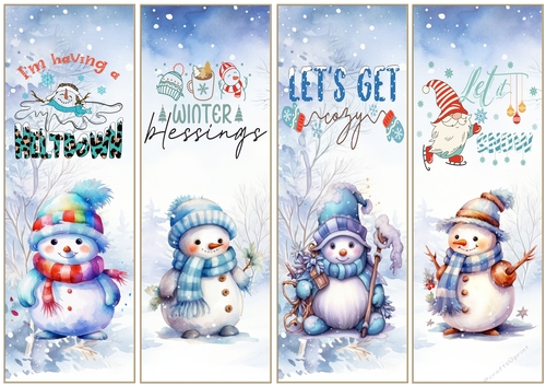 Christmas Snowmen x 4 Bookmarks sheet 2