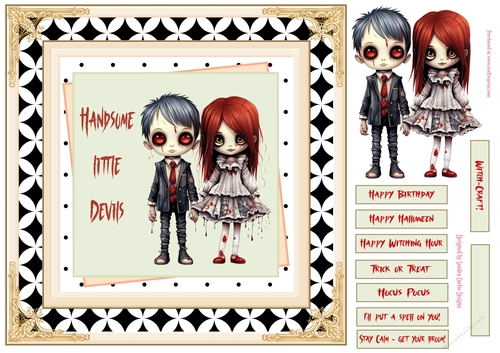 Handsome little devils Halloween/Birthday 8x8ins card front