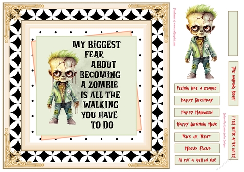 Zombie Halloween/Birthday 8x8ins card front