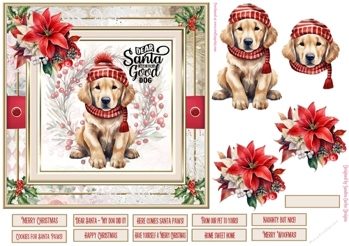 Santa Paws 7x7ins decoupage Topper 2 with 10 sentiments