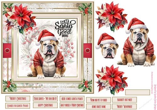 Santa Paws 7x7ins decoupage Topper 3 with 10 sentiments