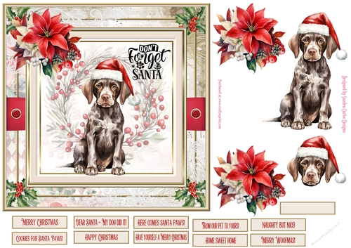 Santa Paws 7x7ins decoupage Topper 4 with 10 sentiments