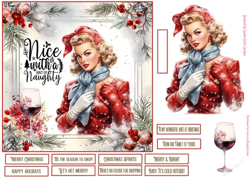 Naughty but Nice 7x7ins decoupage Topper 1