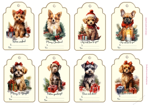 Christmas Vintage Dog 8 x Gift Tags 1