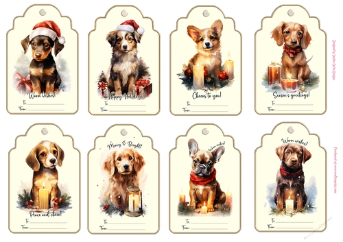 Christmas Vintage Dog 8 x Gift Tags 2