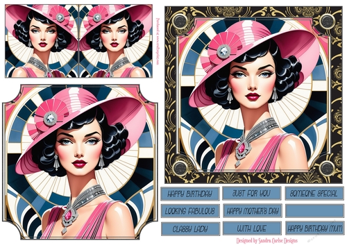 Ladies Art Deco 6x6ins Panel Topper 2