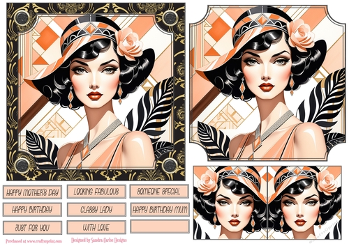Ladies Art Deco 6x6ins Panel Topper 8