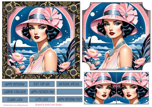 Ladies Art Deco 6x6ins Panel Topper 9