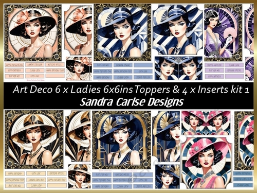 Ladies 6 x Art Deco 6x6ins Topper sheets & 4 matching Inserts kit 1