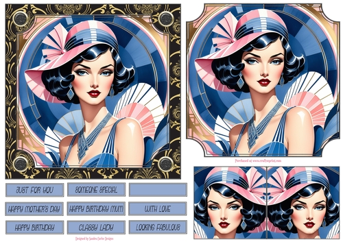 Ladies Art Deco 6x6ins Panel Topper 15