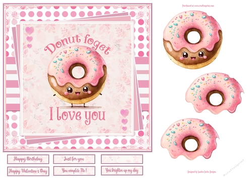 Donut Forget I Love You 7x7ins Decoupage Topper