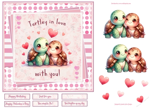 Turtley in love with you 7x7ins Decoupage Topper
