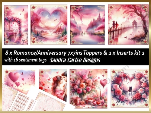 Romance & Anniversary 8 x 7x7ins Toppers & 2 x Inserts kit 2