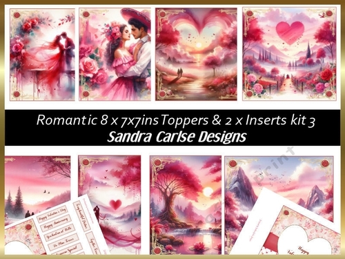 Romance & Anniversary 8 Toppers 7x7ins & 2 x Inserts kit 3