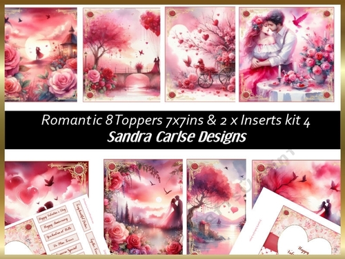 Romance & Anniversary 8 Toppers 7x7ins & 2 x Inserts kit 4