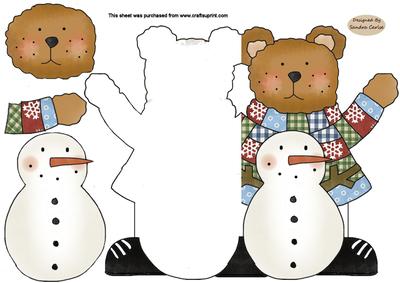 Christmas Teddy Having Fun Shaped Card
