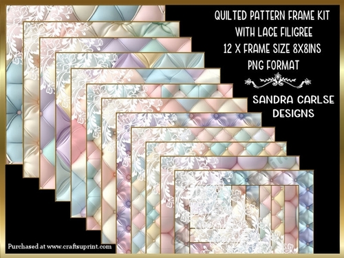 Pastel Quilted pattern 8x8ins 12 x Frames with lace filigree kit