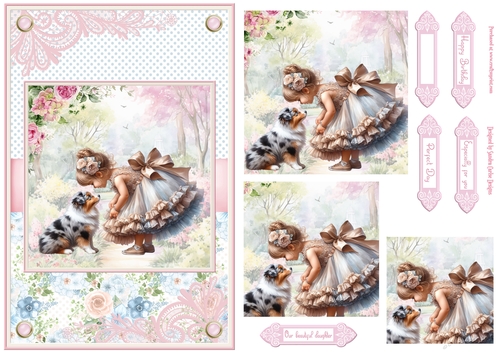 Summer day girl with Australian Shepherd puppy dog