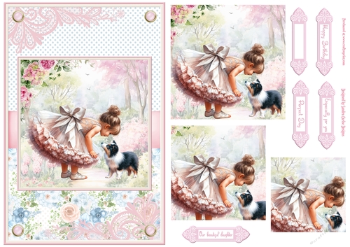 Summer day girl with Border Collie puppy dog