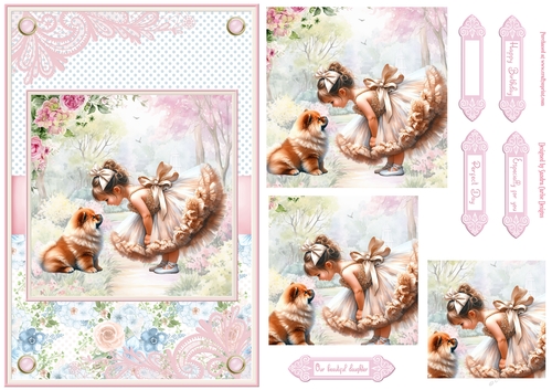 Summer day girl with Chow Chow puppy Topper