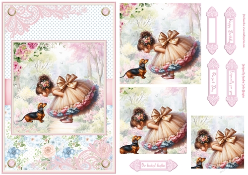 Summer day girl with Dachshund puppy Topper