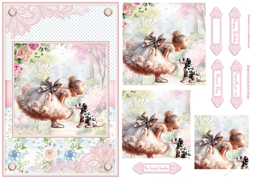 Summer day girl with Dalmatian puppy Topper