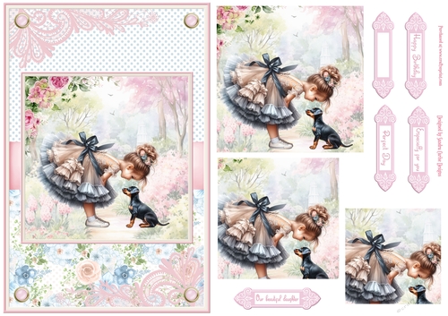 Summer day girl with Doberman Pinscher puppy Topper